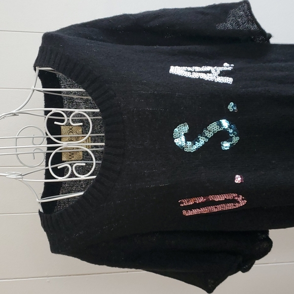Wild fox White Label Glitter USA Black Short Sleeve Sweater Size M - Picture 2 of 5
